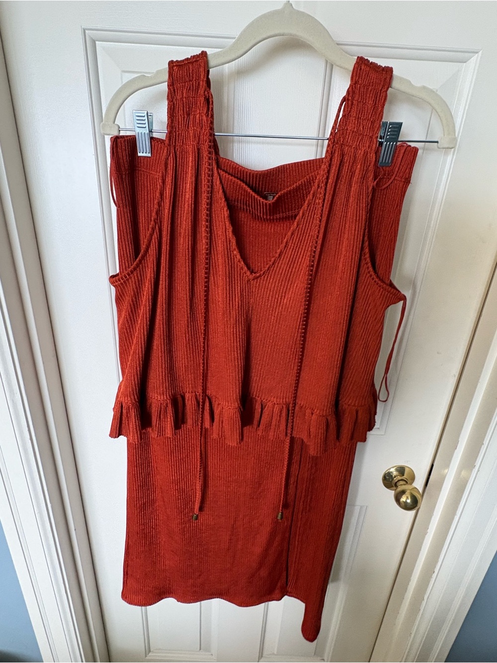 Free People Rust Red Ribbed Midi Tank Dress